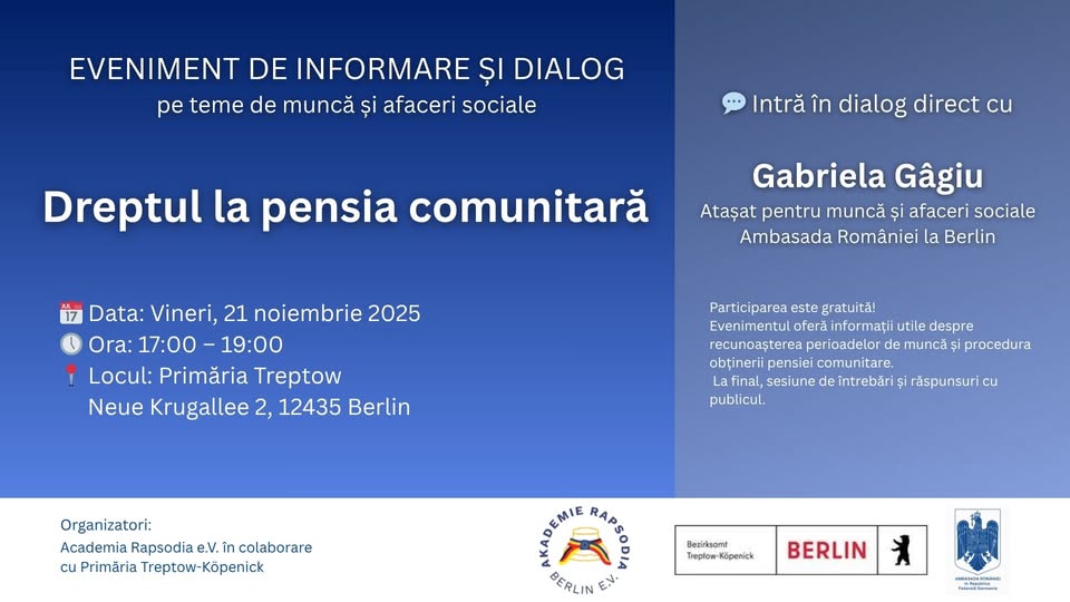 Dreptul la pensia comunitară - Eveniment de informare și dialog