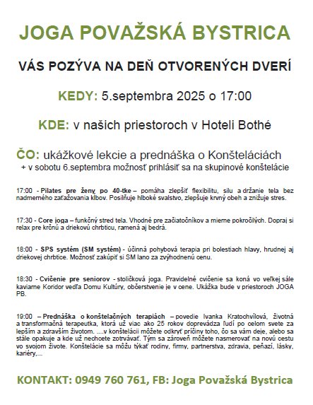 Deň otvorených dverí v Joga Považská Bystrica