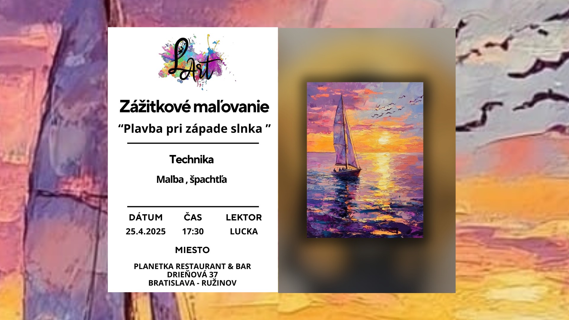 Zážitkové maľovanie – „Plavba pri západe slnka…“ Maľba, špachtľa