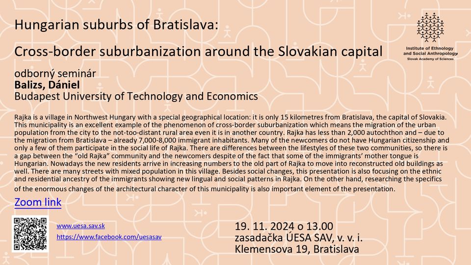Seminár: Hungarian suburbs of Bratislava - Cross-border suburbanization around the Slovakian capital