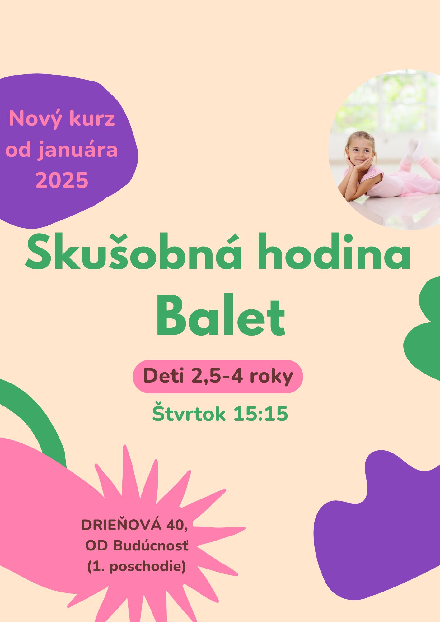 Skušobná hodina Baletu pre deti od 2,5 roka ZDARMA