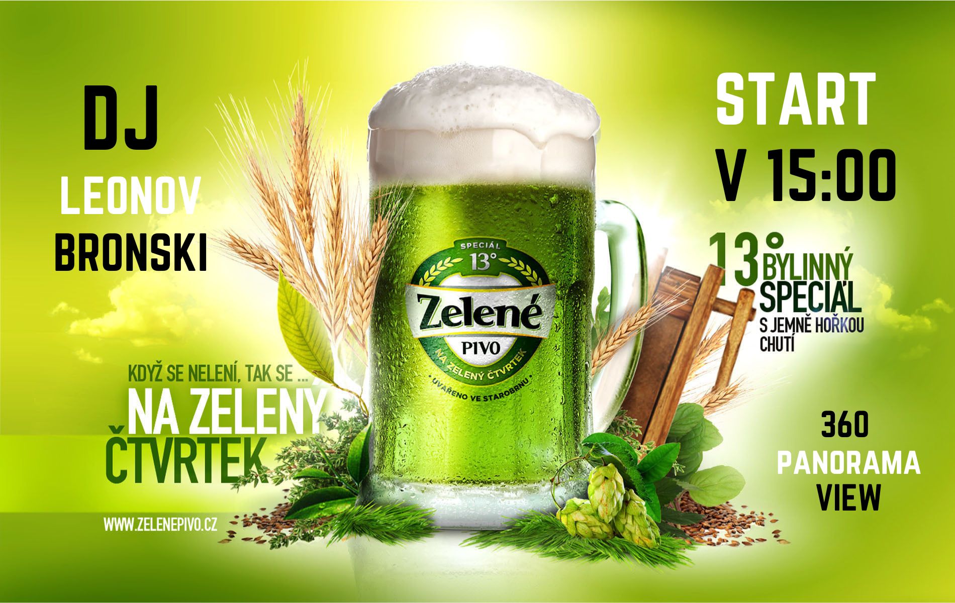 Zelené pivo s výhledem na celé Brno