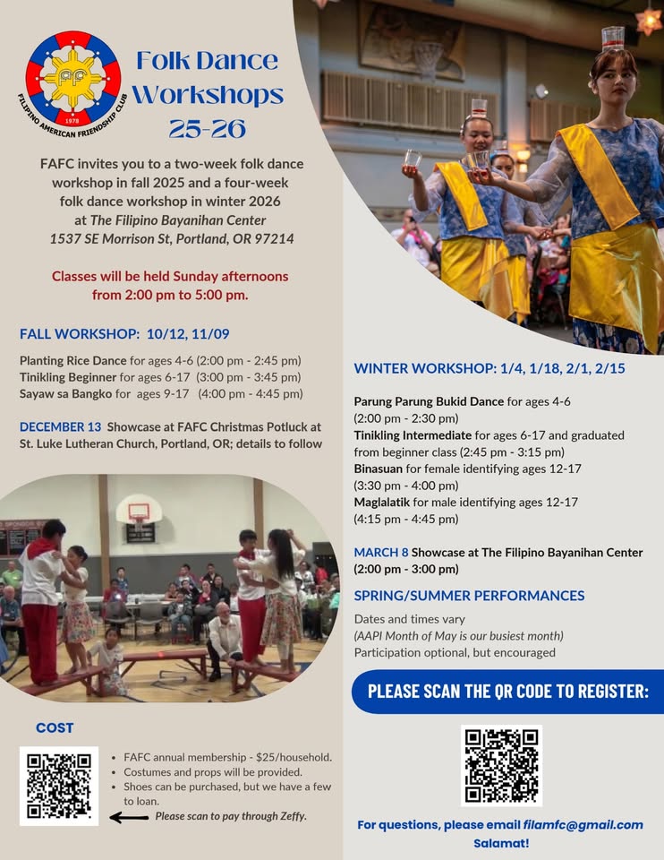 FAFC Folk Dance Fall Workshop for Children Ages 6 to 12: Learn Tinikling Beginners dance