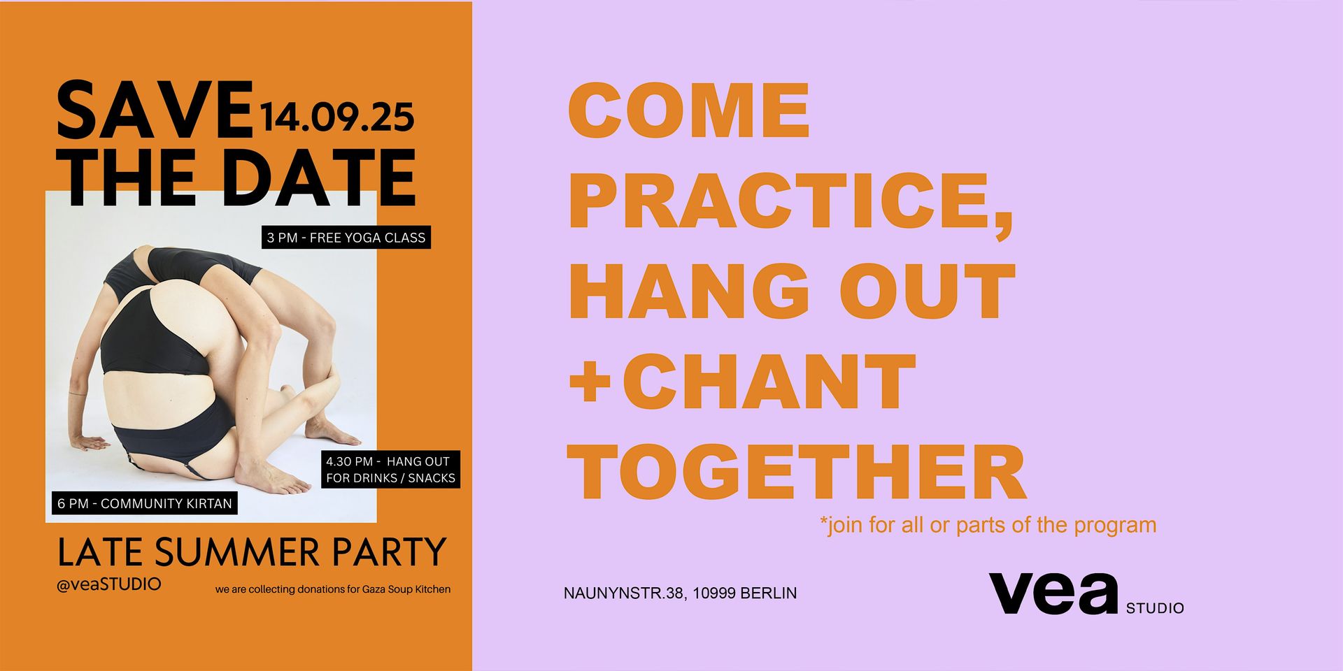 Late summer party - free yoga class - hang out after + charity Kirtan