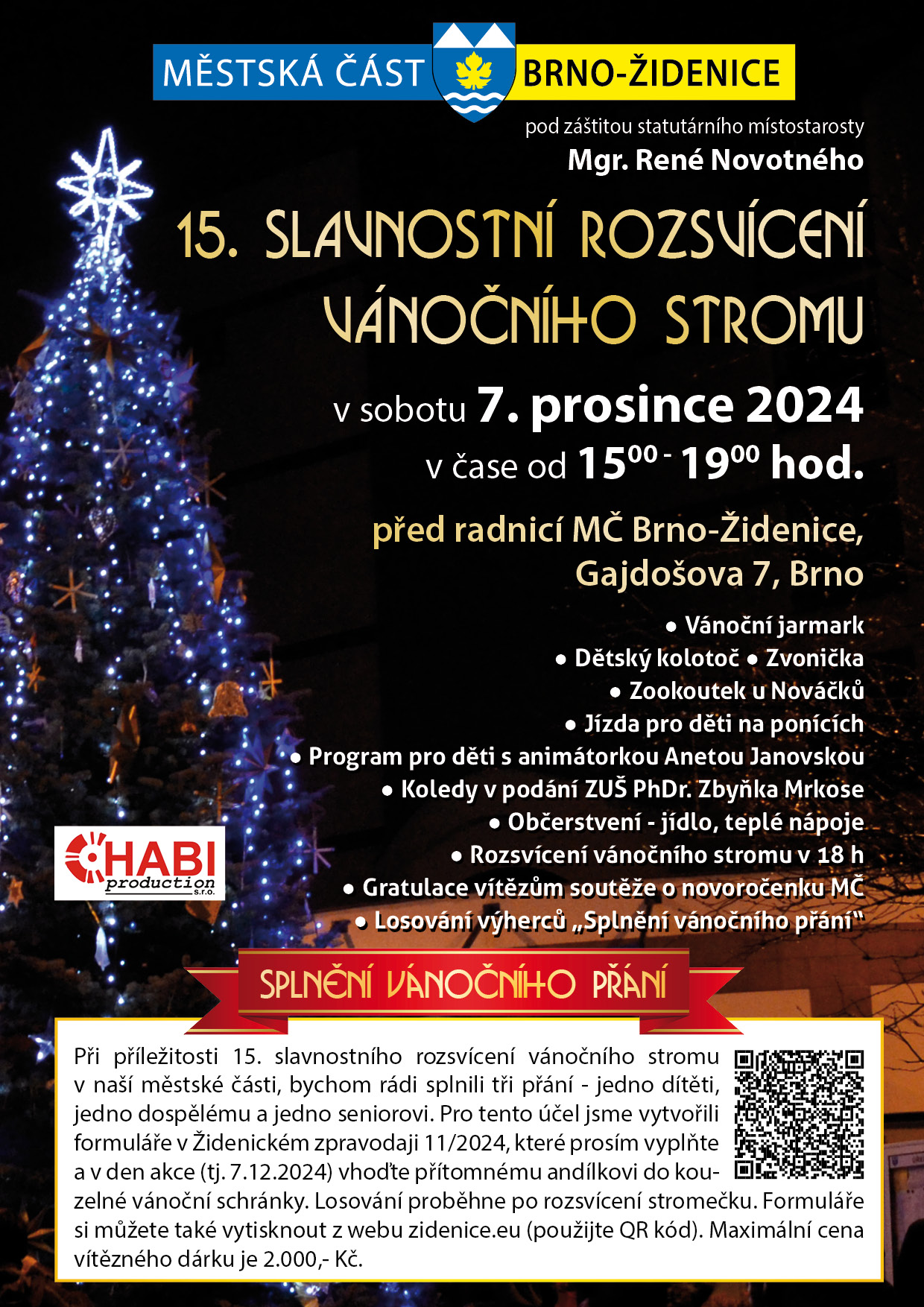15. slavnostní rozsvícení vánočního stromu před radnicí MČ Brno-Židenice