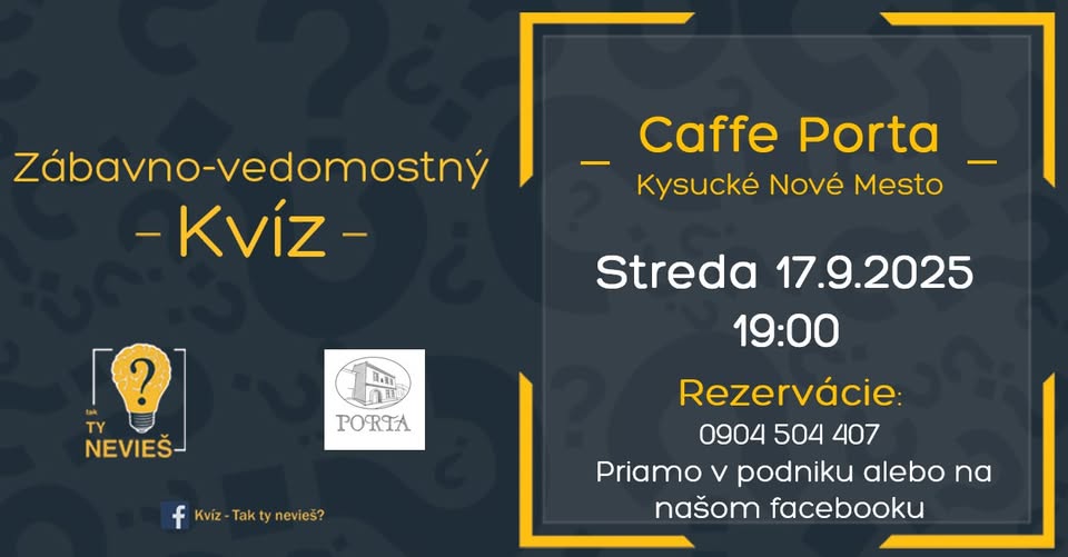Zábavno-vedomostný kvíz v Kysuckom Novom Meste - Caffe Porta