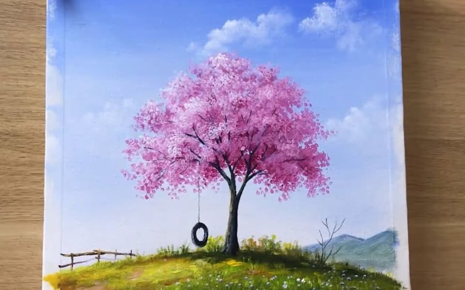 Acrylic Spring Workshop with wine in English 18+
