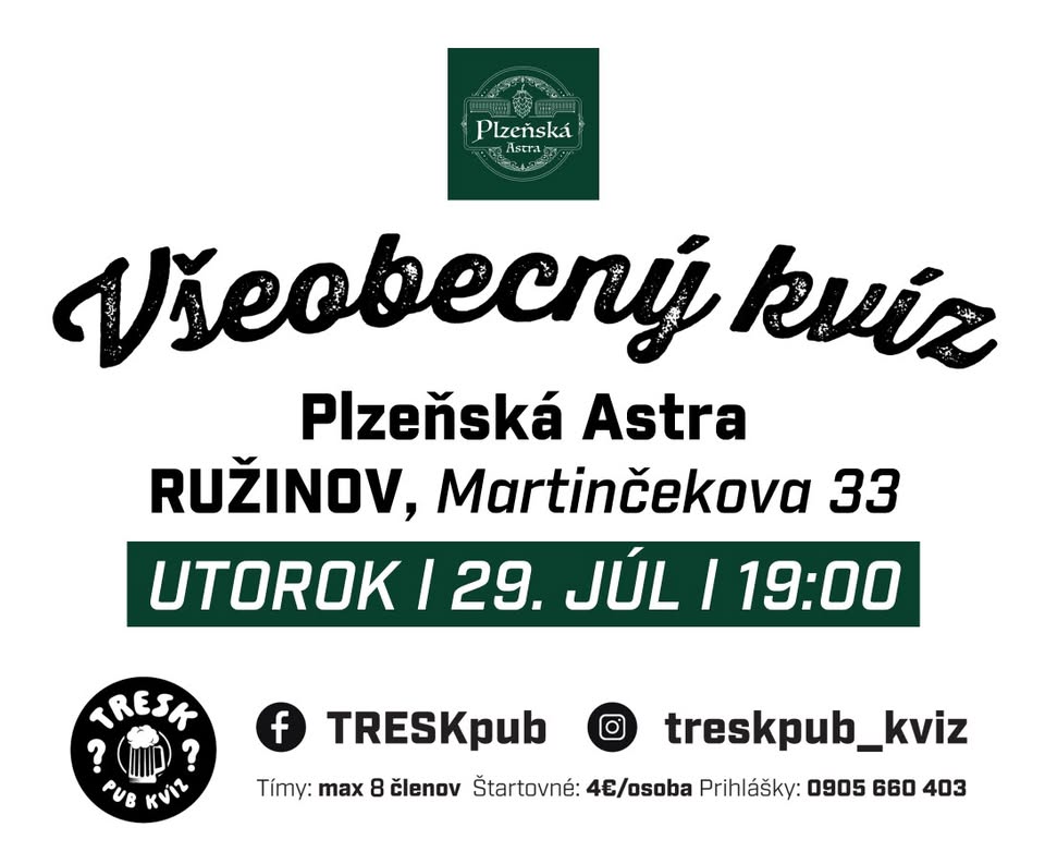 Ružinov - kvíz pre každého v Plzeňskej Astre