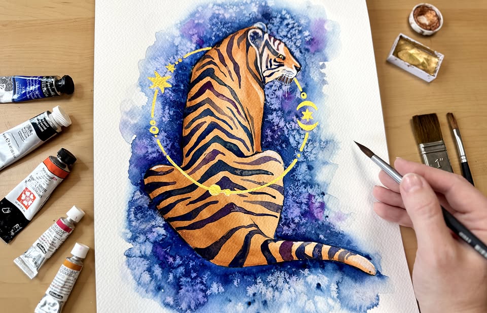 Miniworkshop Akvarel - Tiger s pozlátkom (8+)