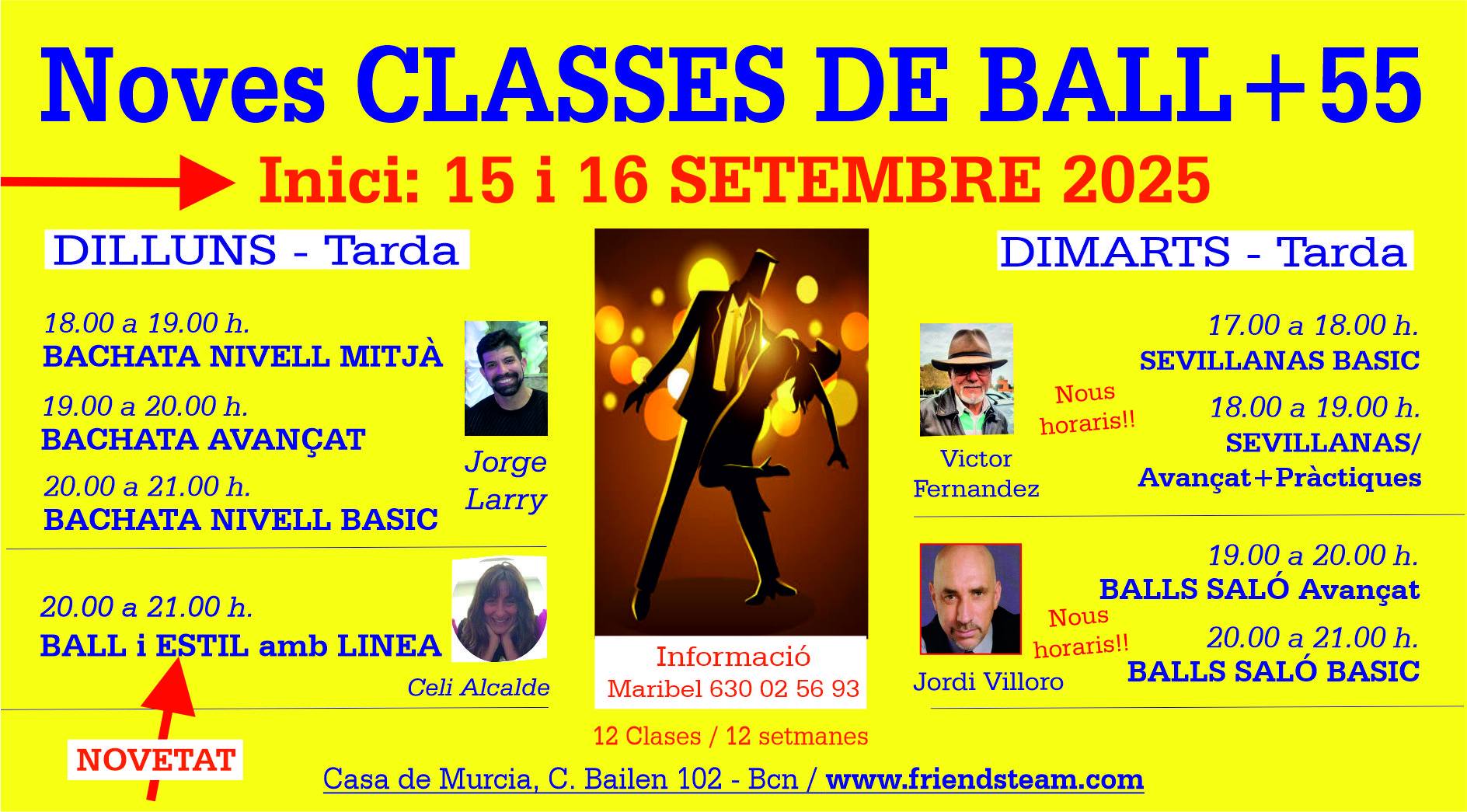 INICIEM: CURSOS DE BALL - Dilluns 15 / Dimarts 16 Setembre 2025 - Club Friendsteam.com.