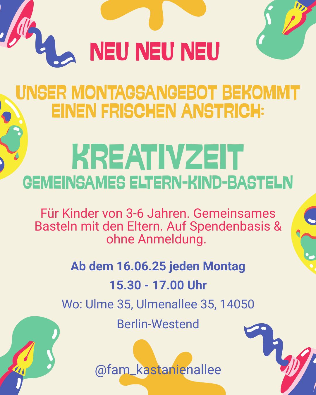 Kreativzeit für Eltern & Kinder (3–6 Jahre)