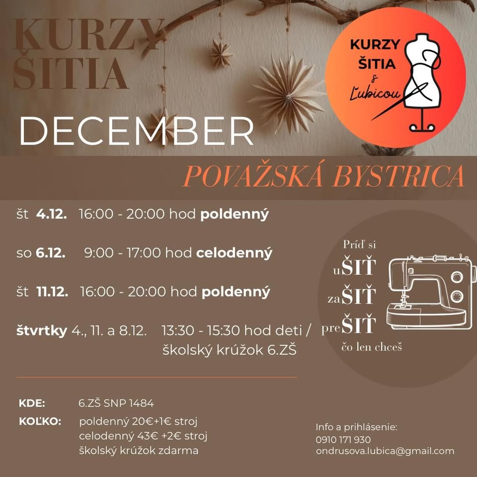 Sobotný kurz šitia 6.12.2025