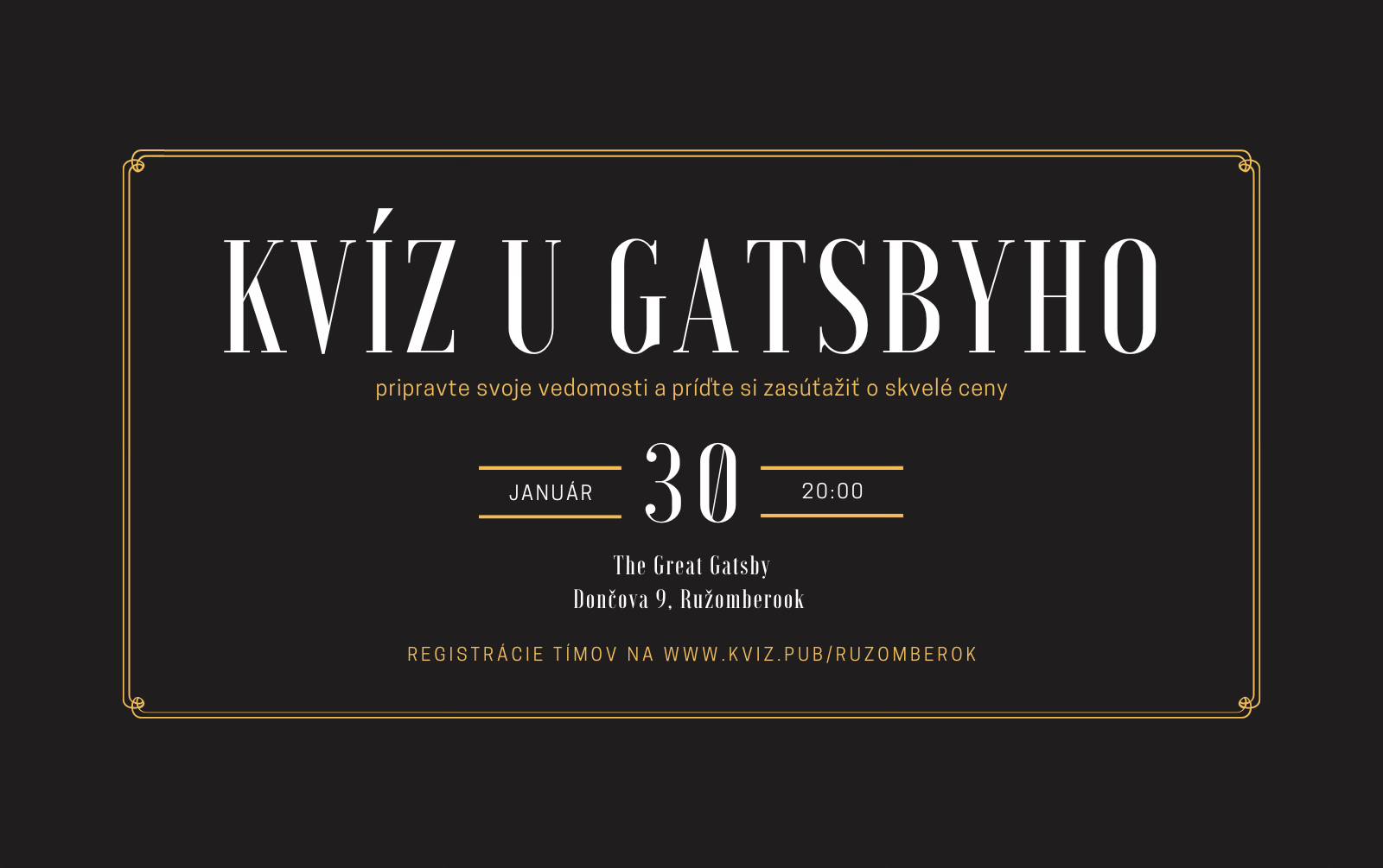 🧠✨ KVÍZ U GATSBYHO – Štvrtok 30. januára! 🍸