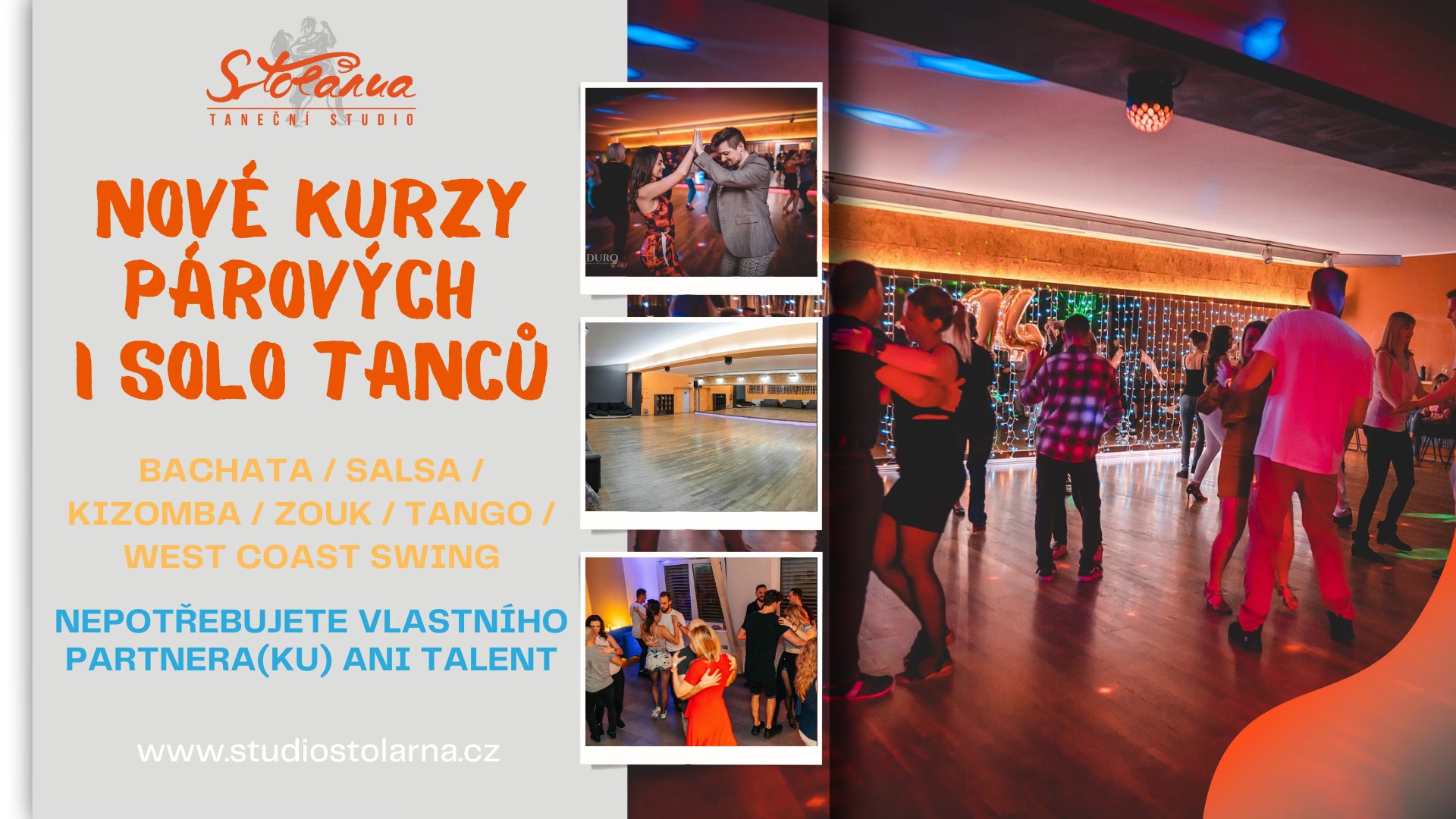 Nové taneční kurzy od 5.5. do 29.6.2025 - salsa, bachata, zouk, kizomba, tango, west coast swing