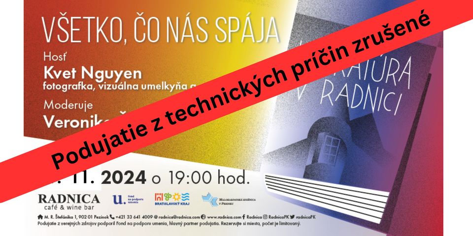 PODUJATIE ZRUŠENÉ - Literatúra v Radnici: Všetko, čo nás spája s Kvet Nguyen