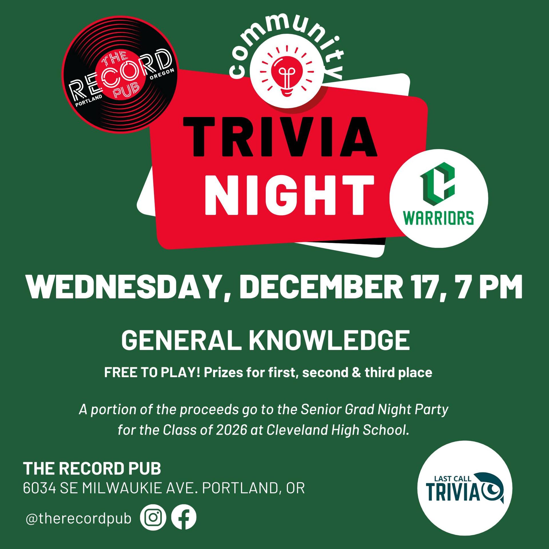 Trivia Night Fundraiser for Cleveland High School Senior Class Grad Party