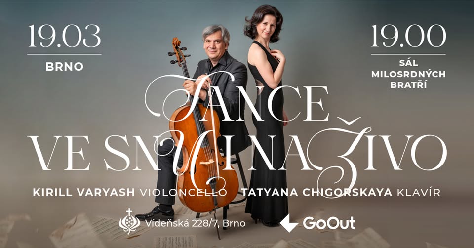 Tance ve snu i naživo. Brno. Hudba pro violoncello a klavír.