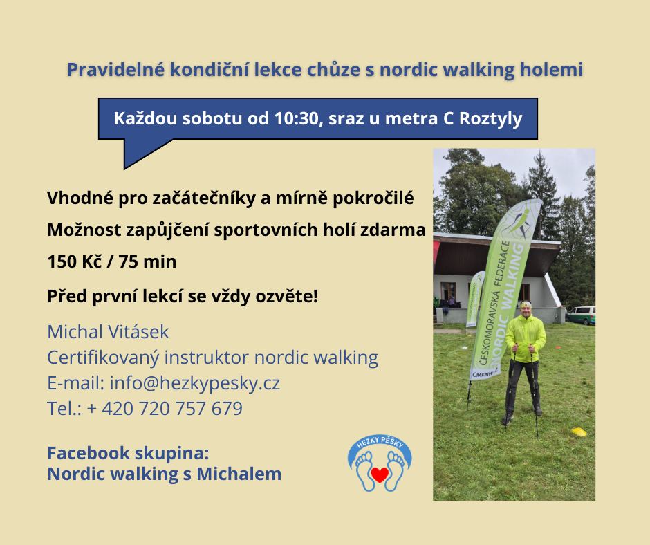 Kondiční lekce chůze s nordic walking holemi - každá sobota / od 10:30 / Krčský les