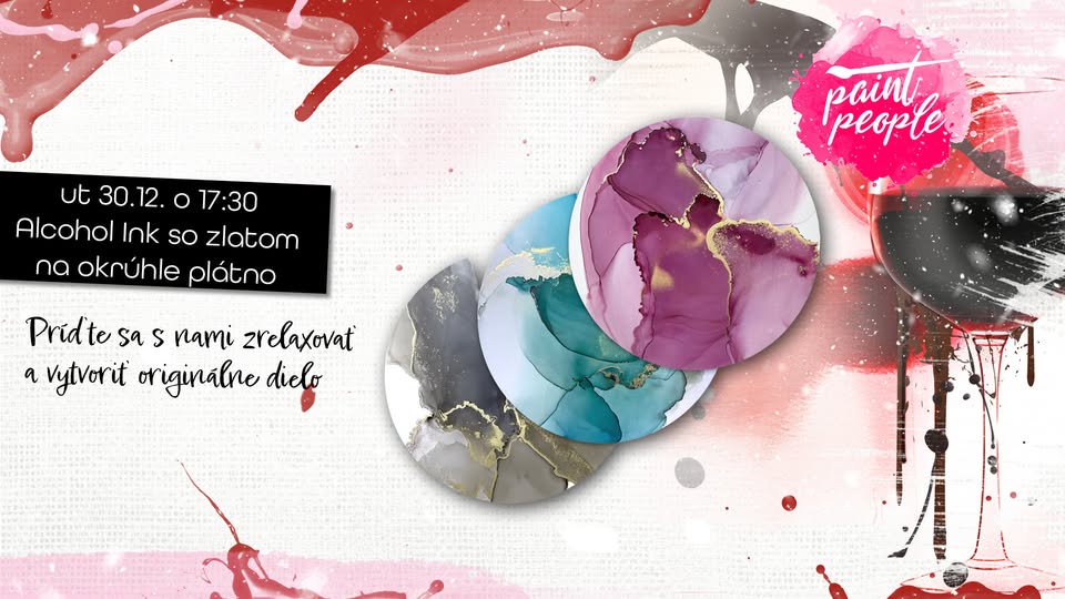 Alcohol Ink so zlatom na okrúhle plátno - Maľuj s PaintPeople