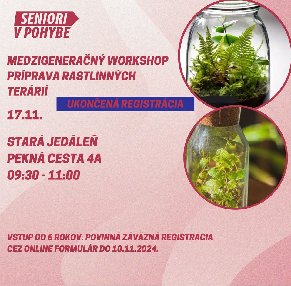 Medzigeneračný workshop, príprava rastlinných terárií /17.11./ - prihlasovanie ukončené