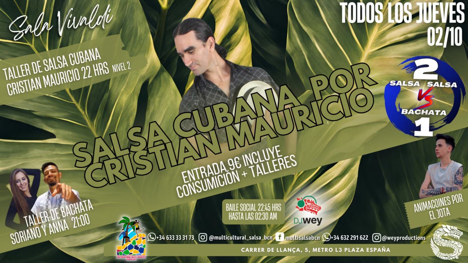 Salsa vs Bachata (2vs1), Workshops and Social Dance in Sala Vivaldi
