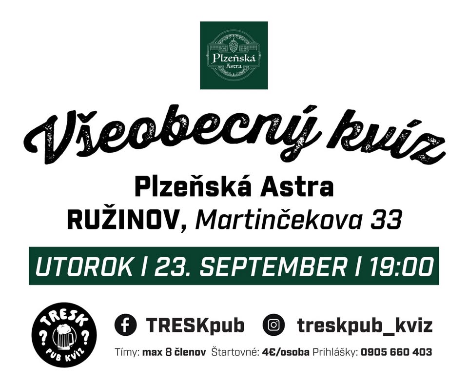 Ružinov - kvíz pre každého v Plzeňskej Astre