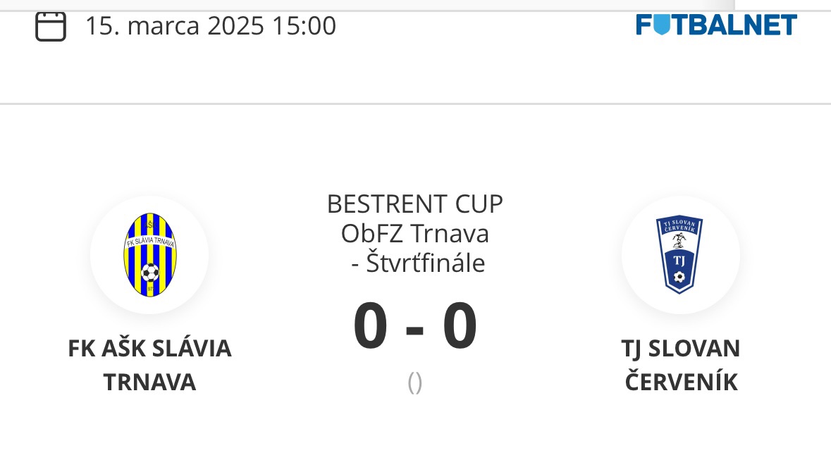ŠTVRŤFINÁLE BESTRENT CUP SLÁVIA TRNAVA - TJ SLOVAN ČERVENÍK