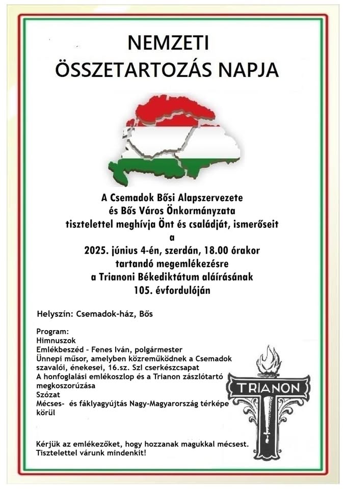 Ünnepi megemlékezés a Trianoni Békediktátum aláírásának 105. évfordulóján