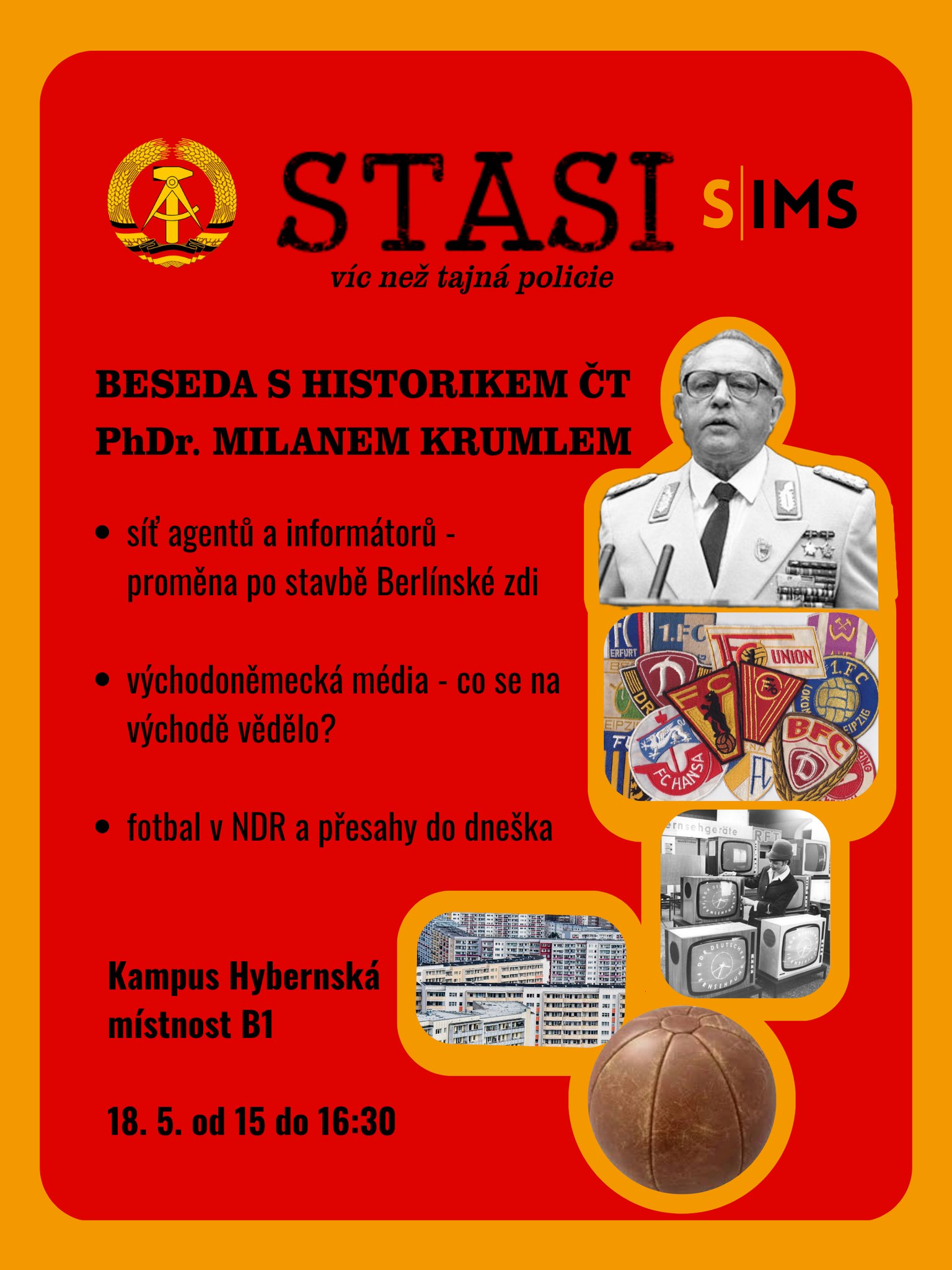 Stasi - Beseda s historikem ČR PhDr. Milanem Krumlem