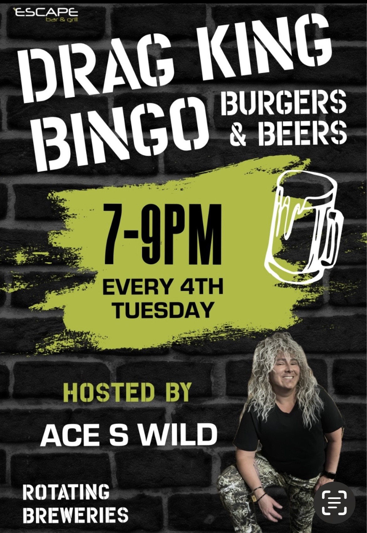 Drag king Bingo Burgers & Brews!