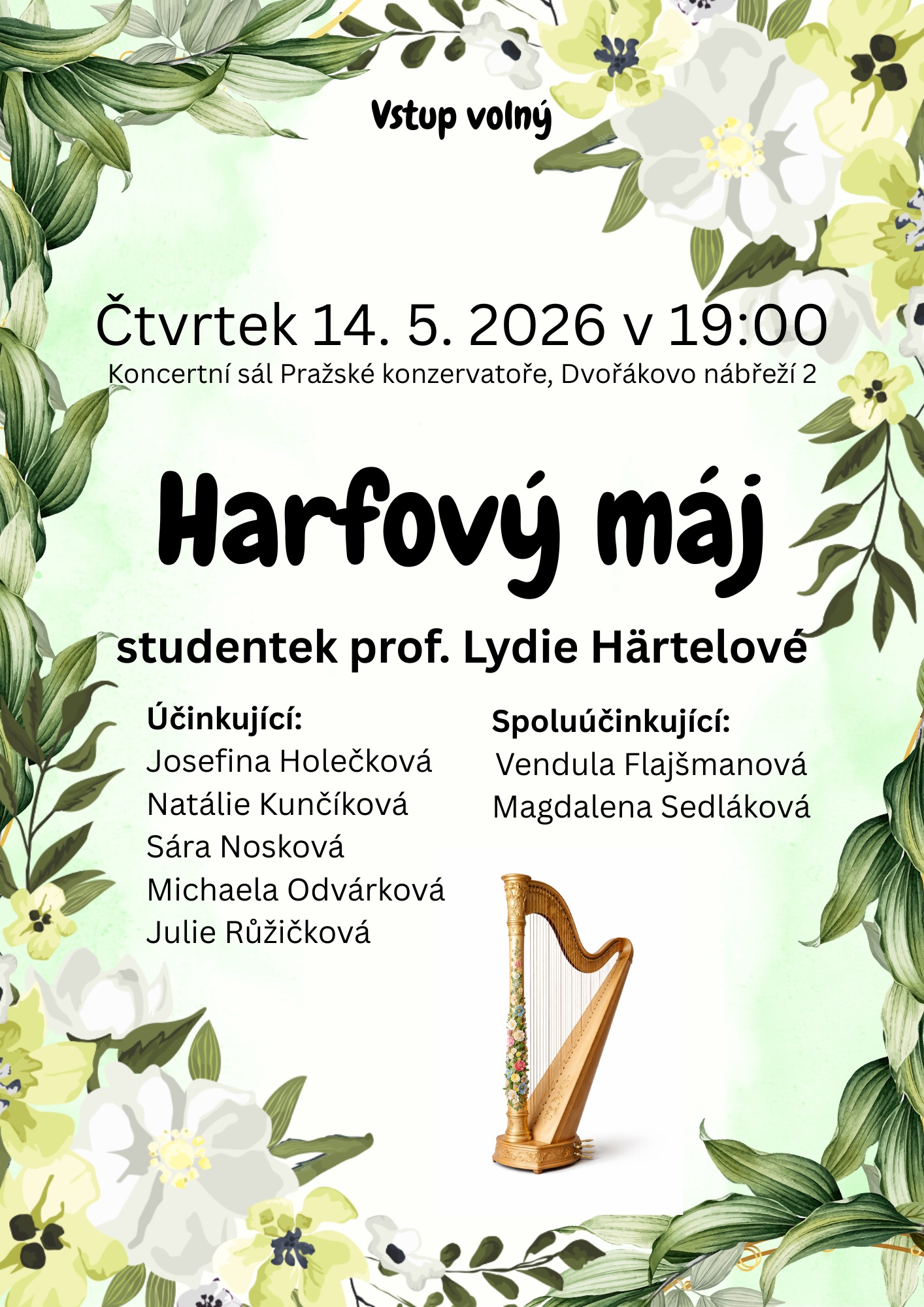 Harfový máj - koncert studentek prof. Lydie Härtelové