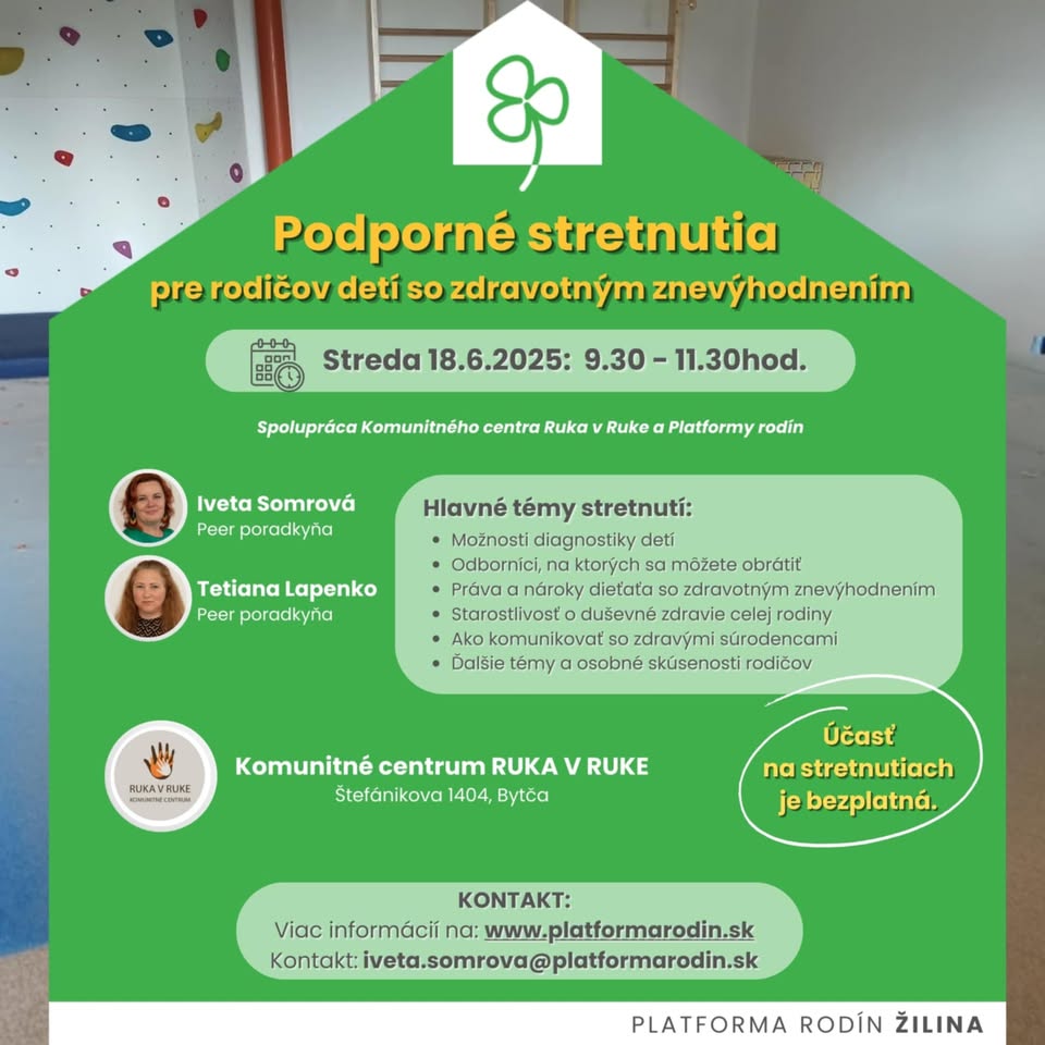 Podporné stretnutie pre rodičov detí so zdravotným znevýhodnením
