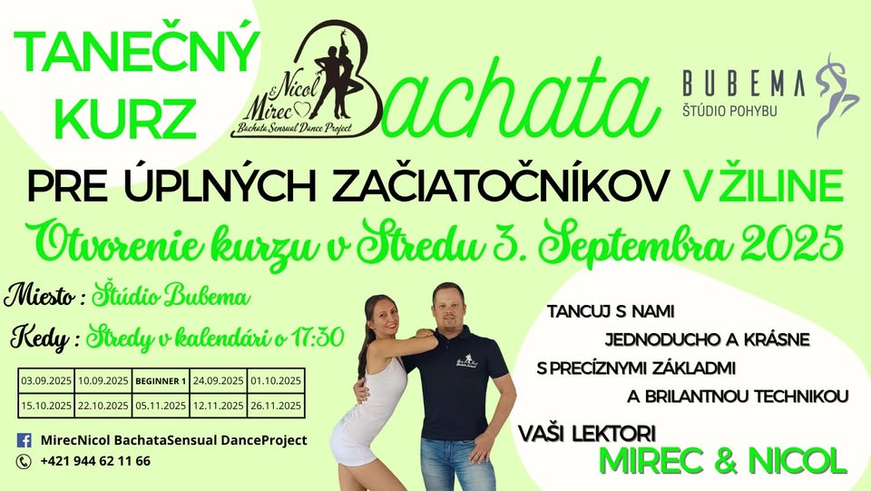 KURZ TANCA BACHATA PRE ÚPLNÝCH ZAČIATOČNÍKOV V ŽILINE