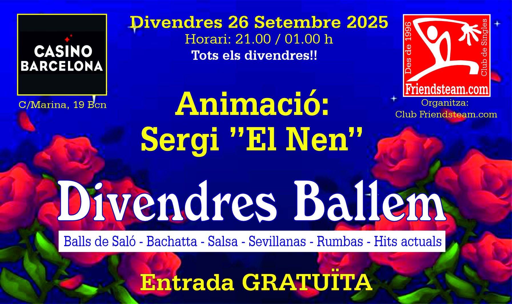 Divendres BALLEM. Casino Bcn. Divendres 26 Set 2025. Club Friendsteam.com