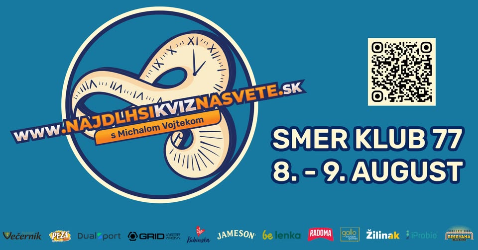 Najdlhší kvíz na svete - Pokus o zápis do Guinnessovej Knihy Rekordov (8.-9. August, Smer Klub 77)