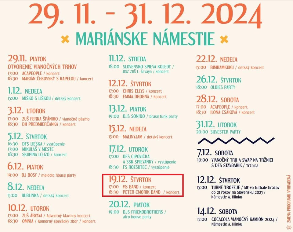 V8 Band - vianočný koncert - Mariánske námestie, ZA