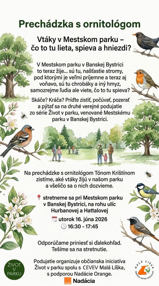 Prechádzka s ornitológom - Vtáky v Mestskom parku – čo to tu lieta, spieva a hniezdi?