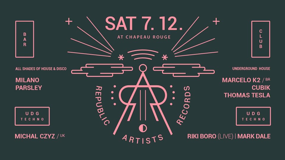 Michal Czyz (uk), Riki Boro LIVE (kz), Cubik, Mark Dale (at), Marcelo K2 (br) / 3 floors of music