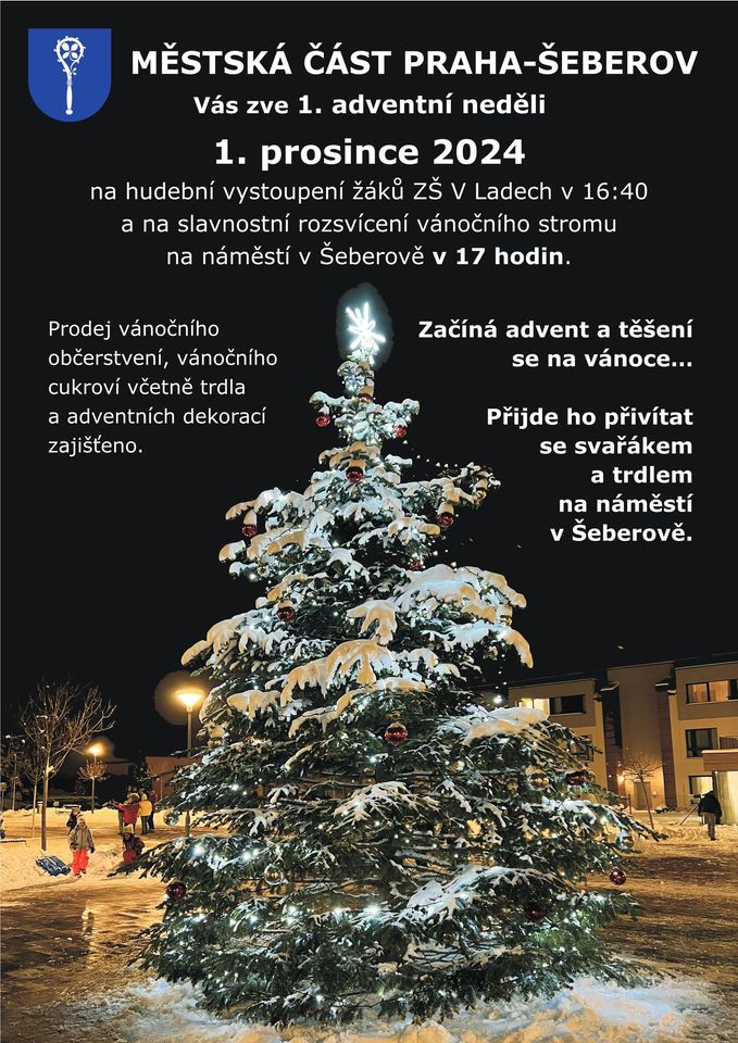 Slavnostní rozsvícení vánočního stromu v Šeberově a vystoupení žáků ZŠ
