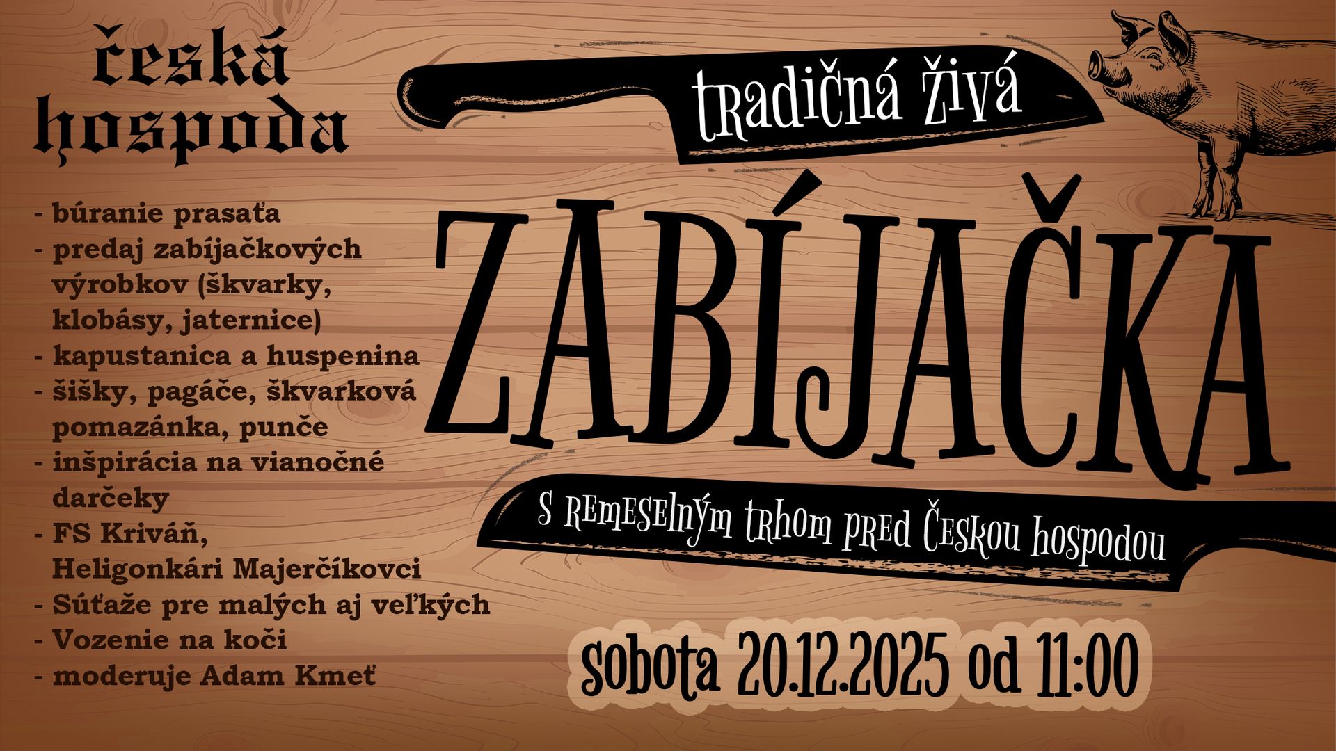 👨‍👩‍👧‍👦 Predvianočná tradičná zabíjačka a remeselný trh! 🎄 pred Českou hospodou 20-12-2025