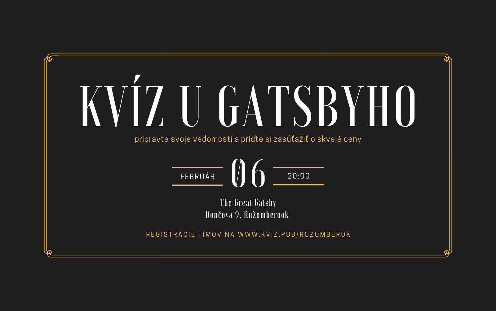 🧠✨ KVÍZ U GATSBYHO – Štvrtok 6. februára! 🍸