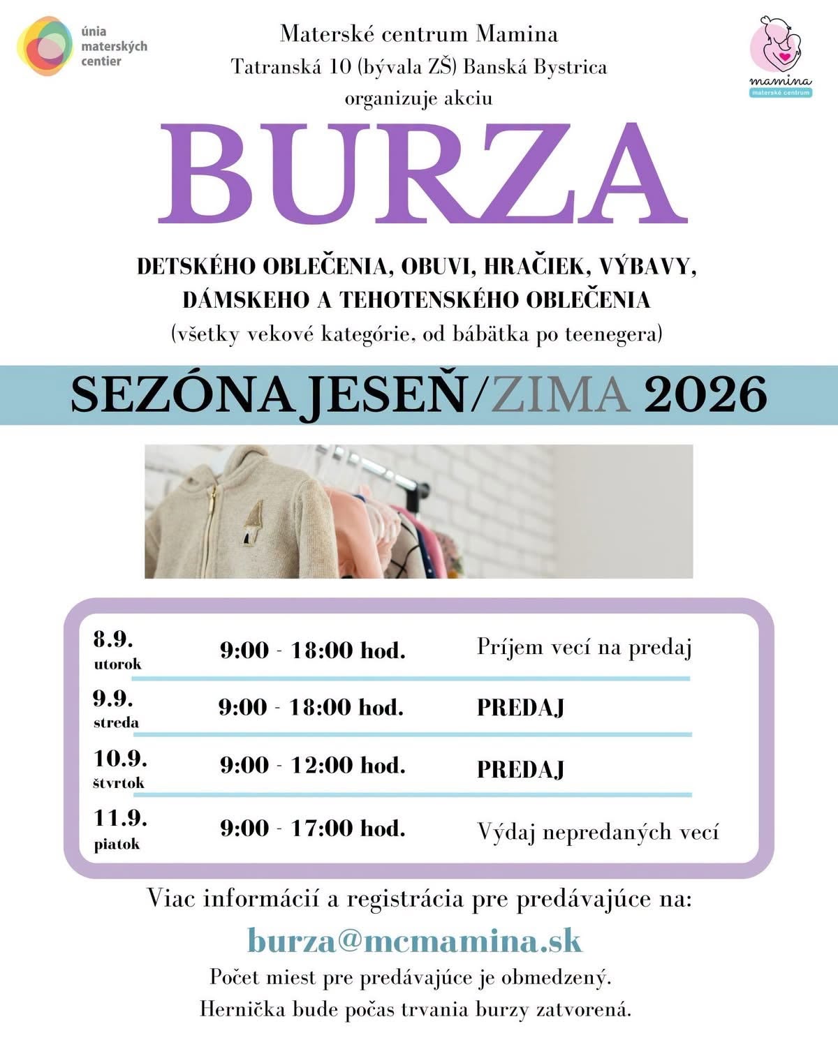 Burza detského oblečenia a hračiek JESEŇ 2026