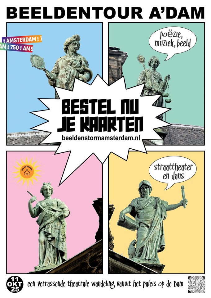 Theatrale wandeling 'de Beeldentour' 11 oktober in hartje Amsterdam