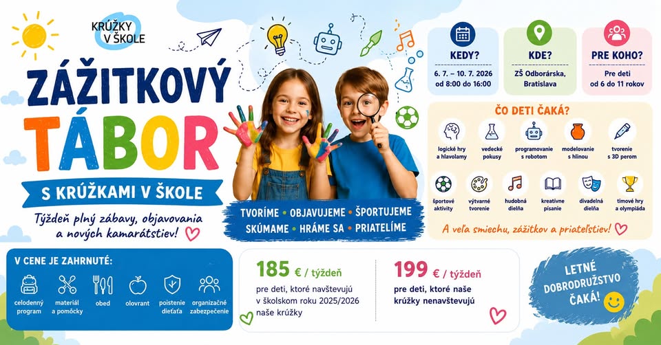 ZÁŽITKOVÝ TÁBOR S KRÚŽKAMI V ŠKOLE V BRATISLAVE