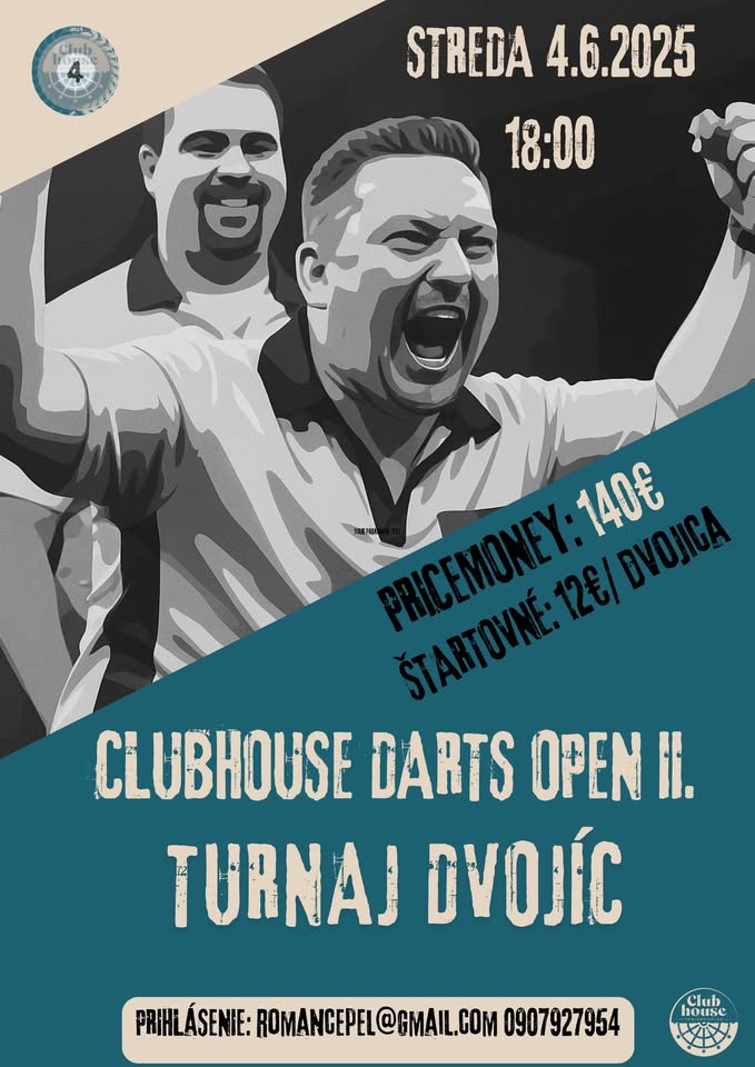 CLUBHOUSE DARTS OPEN II. séria 4.kolo TURNAJ DVOJÍC 🎯🎯