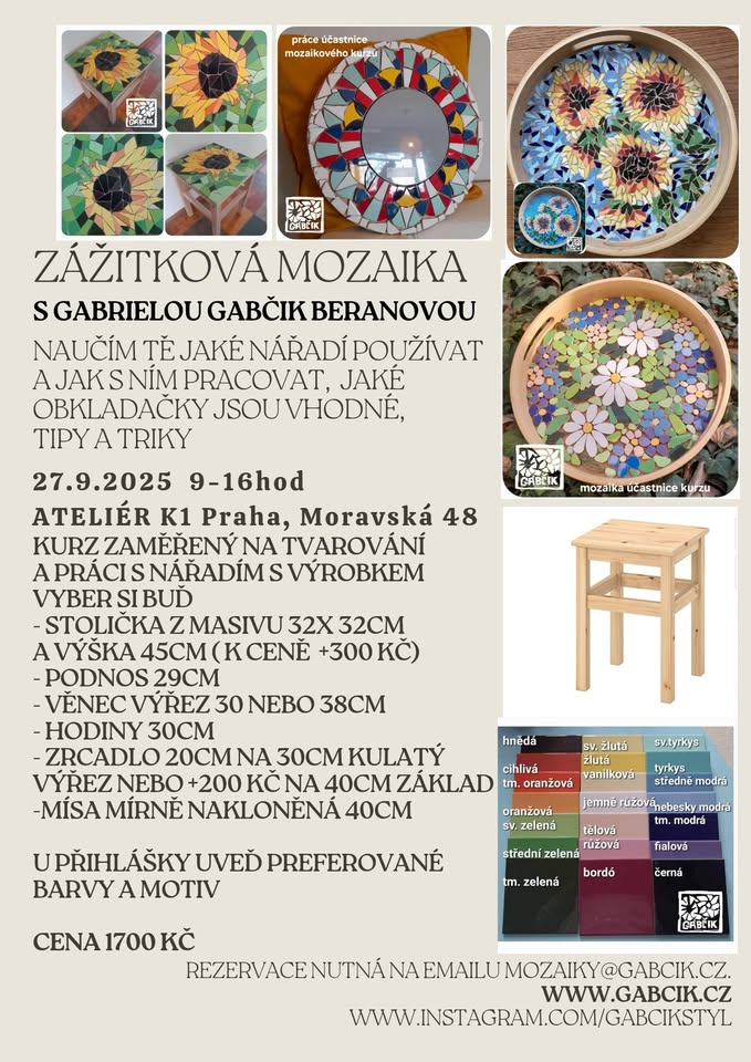 Praha kurz tvarované mozaiky - Praha Atelier K1