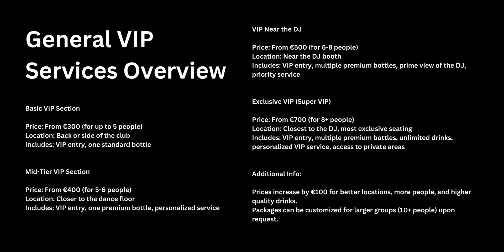 VIP Table Booking — Free Night Adventure
