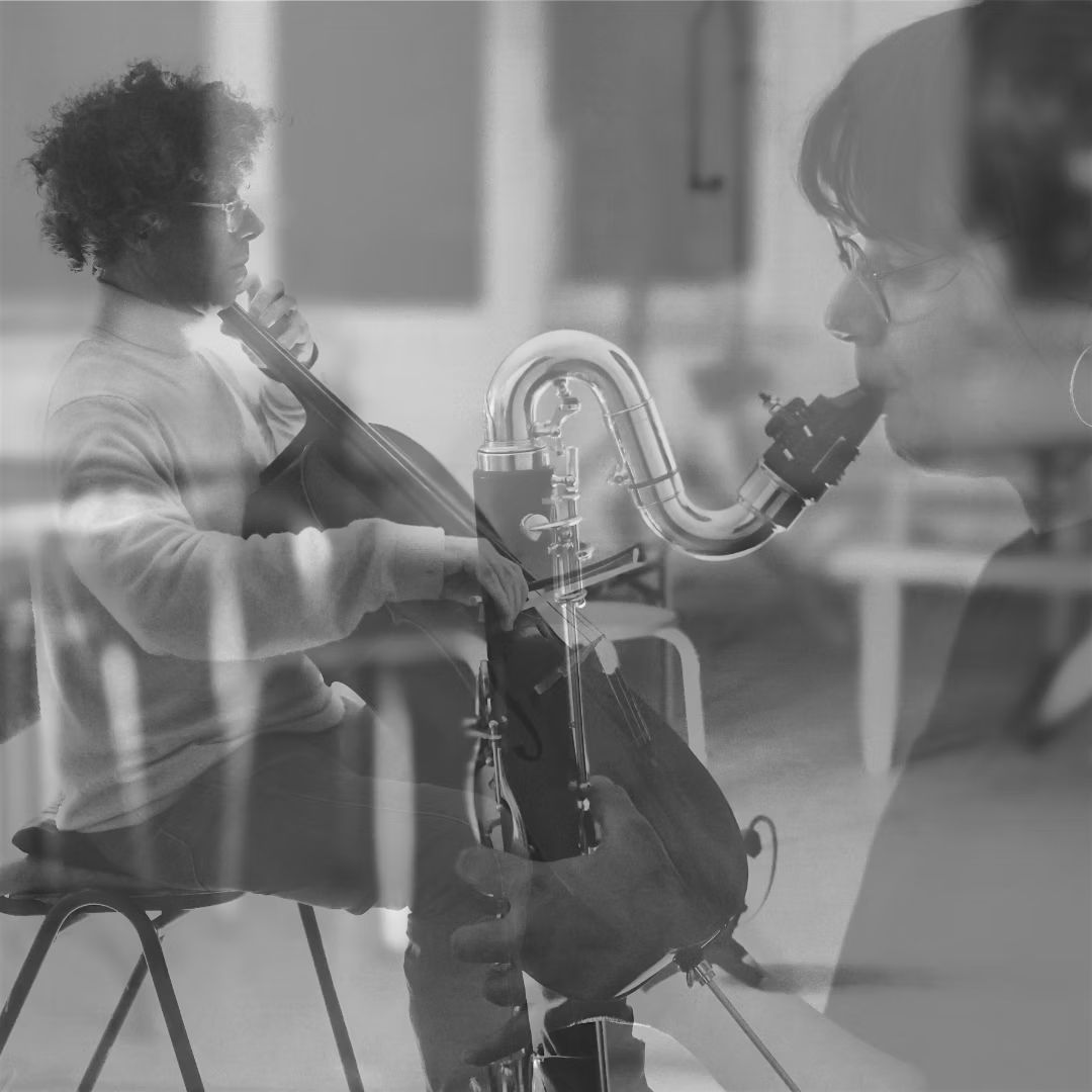 duo Germaine Sijstermans (bass clarinet) and Marcus Kaiser (cello)
