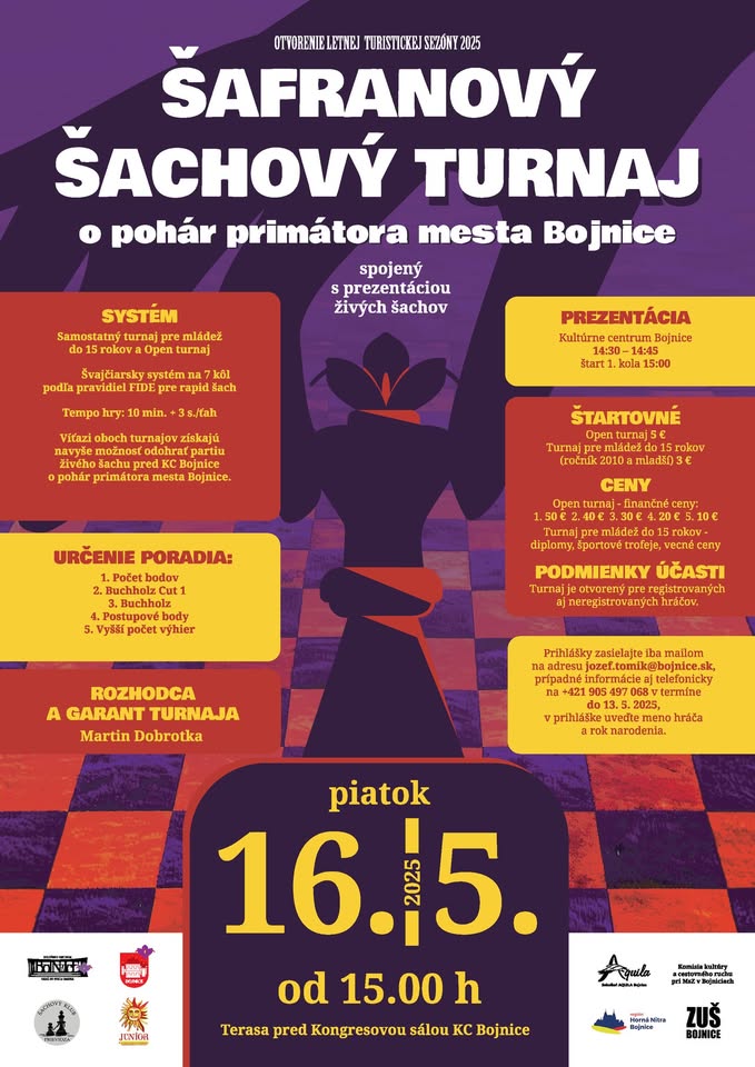 Šafranový ŠACHOVÝ TURNAJ o pohár primátora mesta Bojnice