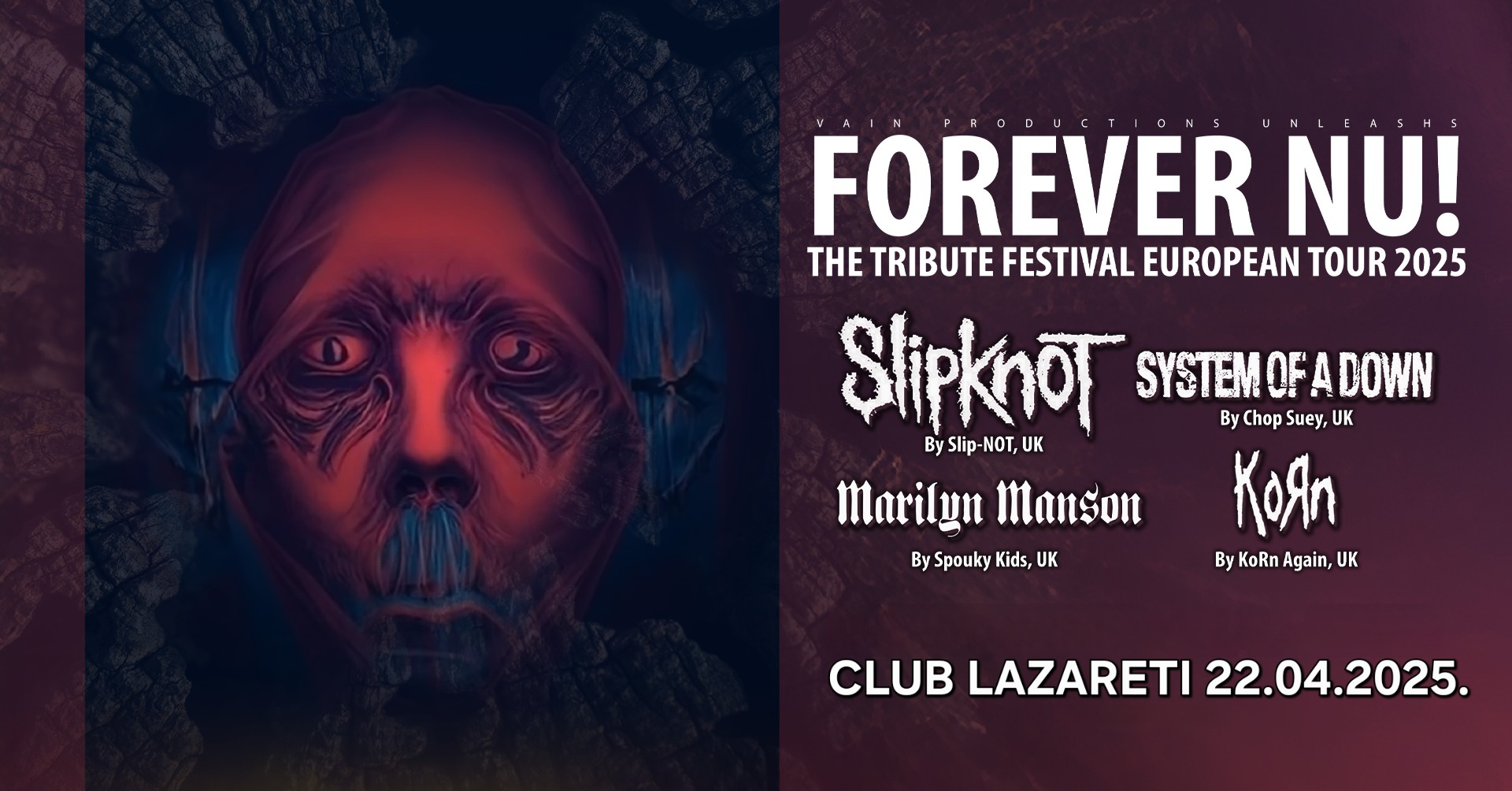 FOREVER NU! FESTIVAL: Marilyn Manson, KoRn, SOAD & Slipknot tribute bands @ Club Lazareti